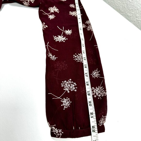 Ann Taylor Tie-Front Blouse – Burgundy with Ivory Florals | Medium Petite - Picture 6 of 9